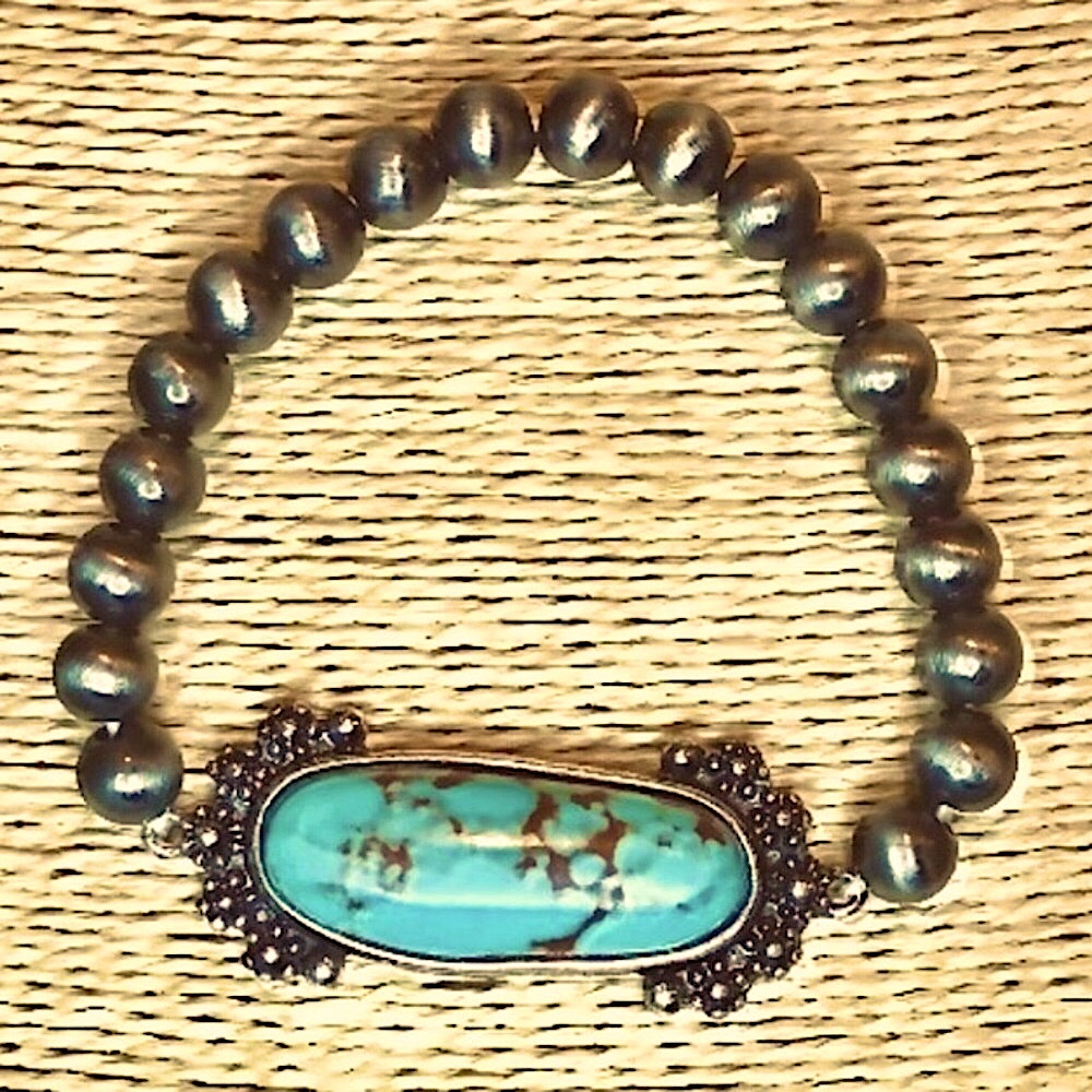 TURQUOISE CONCHO NAVAJO PEARLS BRACELET LAST 1 STRETCHES TO FIT ALL NEW - Picture 4 of 13